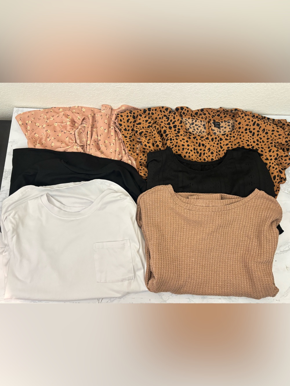 Shein Short Puff Sleeve Tops Womens S Lot Of 6 Pullover Boho Cheetah Pullover H - Picture 1 of 6